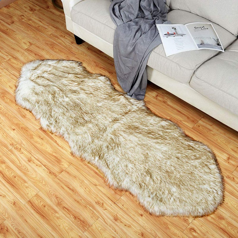 Carvapet Luxury Soft Faux Sheepskin Couch Seat Cushion Fake Fur Area Rugs for Bedroom and Living Room Runner, 2ft x 6ft, Gray - Image 2